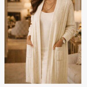 Like New Lauren Ralph Lauren Cable-Knit Ivory Duster-Large